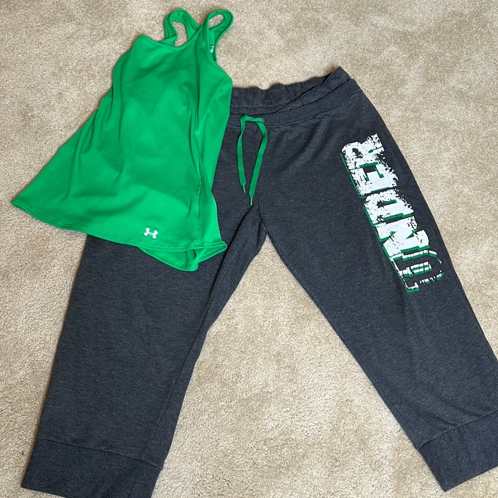 Under Amour Tank & Crop Leggings Grey & Green SzL/XL